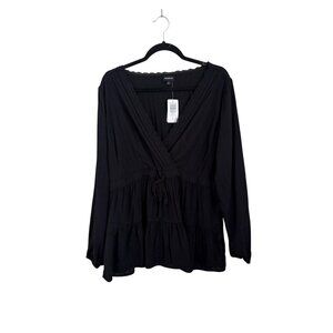 Torrid Size Large 12 Black Goth Babydoll Surplice Tiered V Neck Front Knot Shirt
